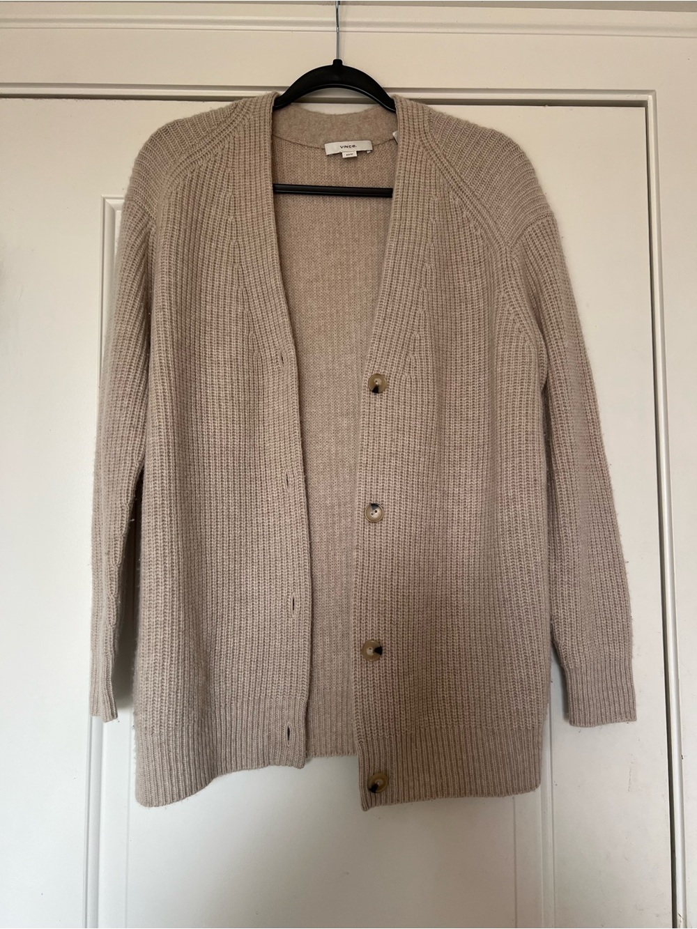 Vince Taupe Ribbed Button-Front Cardigan